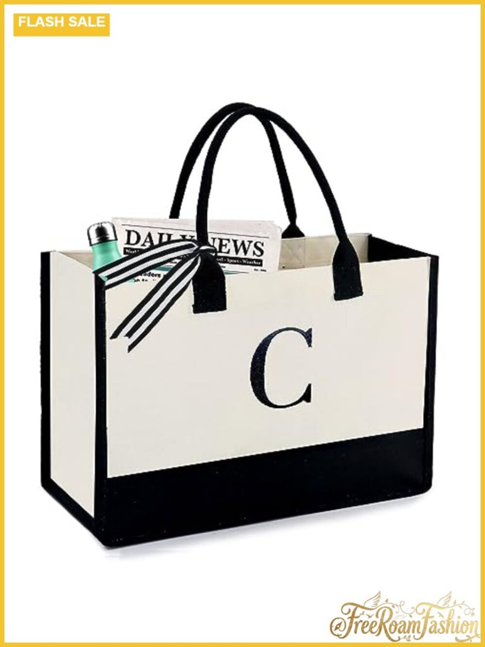 Canvas Tote Bag Monogram Embroidered Large Beach Work Gift